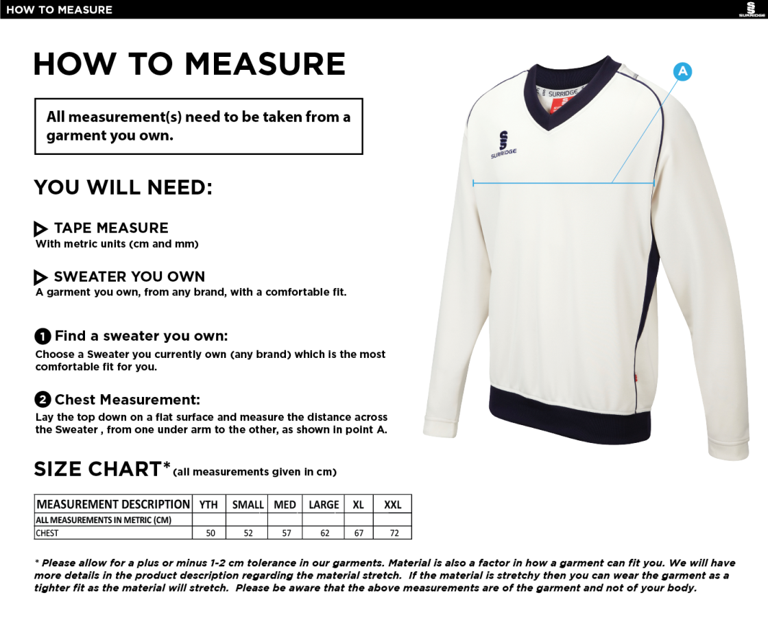 Farncombe CC - Curve Long Sleeved Sweater - Size Guide