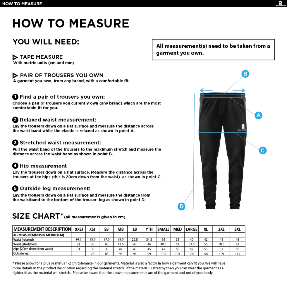 Farncombe CC - Tek Pants - Size Guide