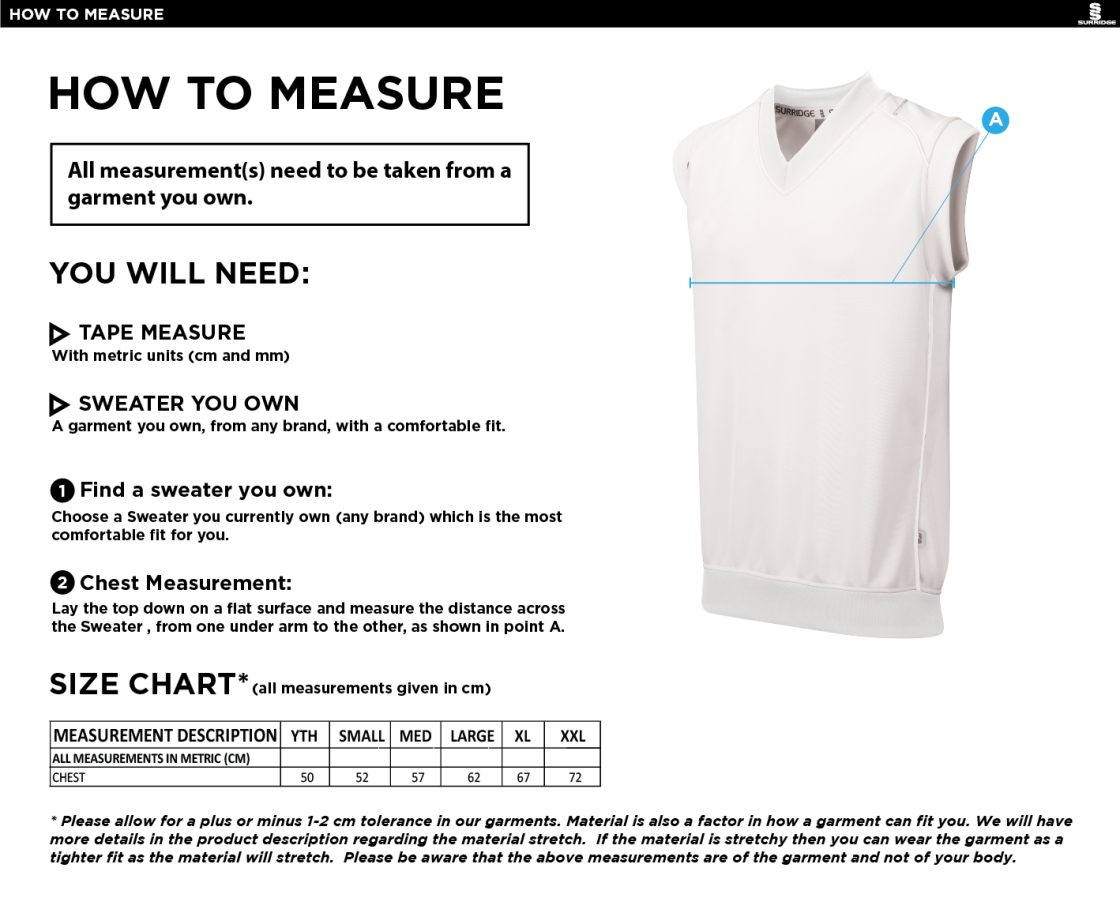 Farncombe CC - Curve Sleeveless Sweater - Size Guide