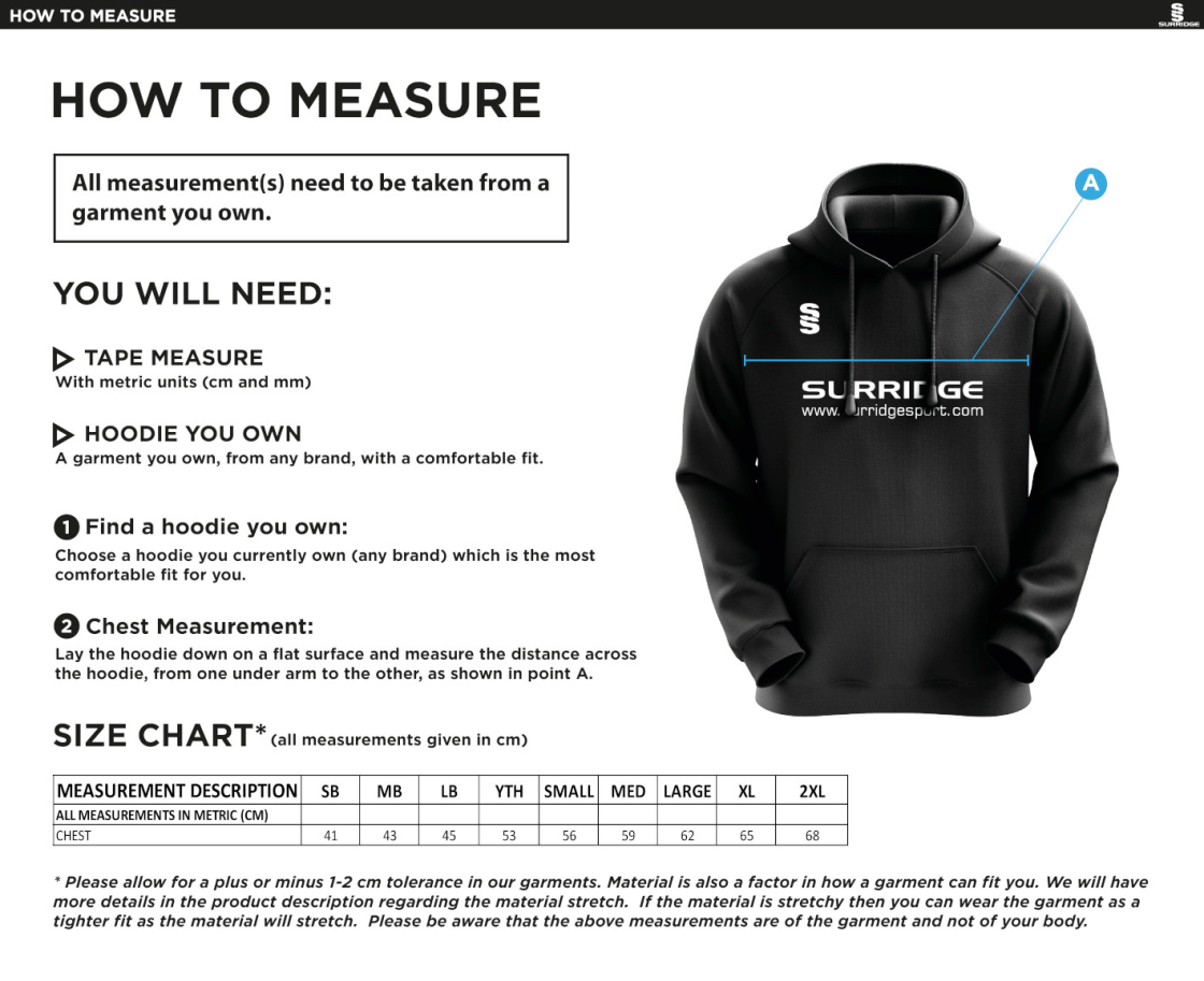 Farncombe CC - Blade Hoody - Size Guide