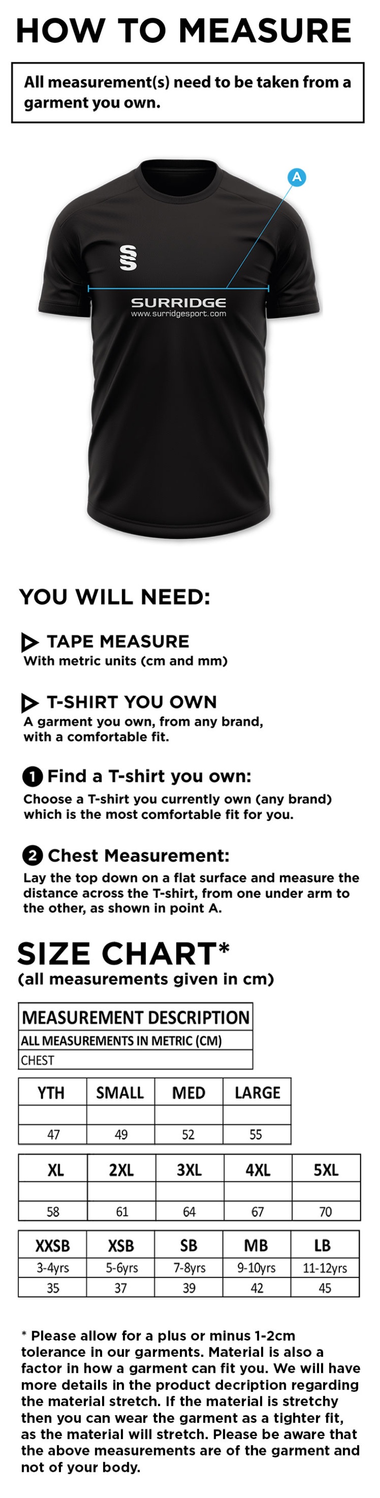 Farncombe CC - Blade Polo - Size Guide