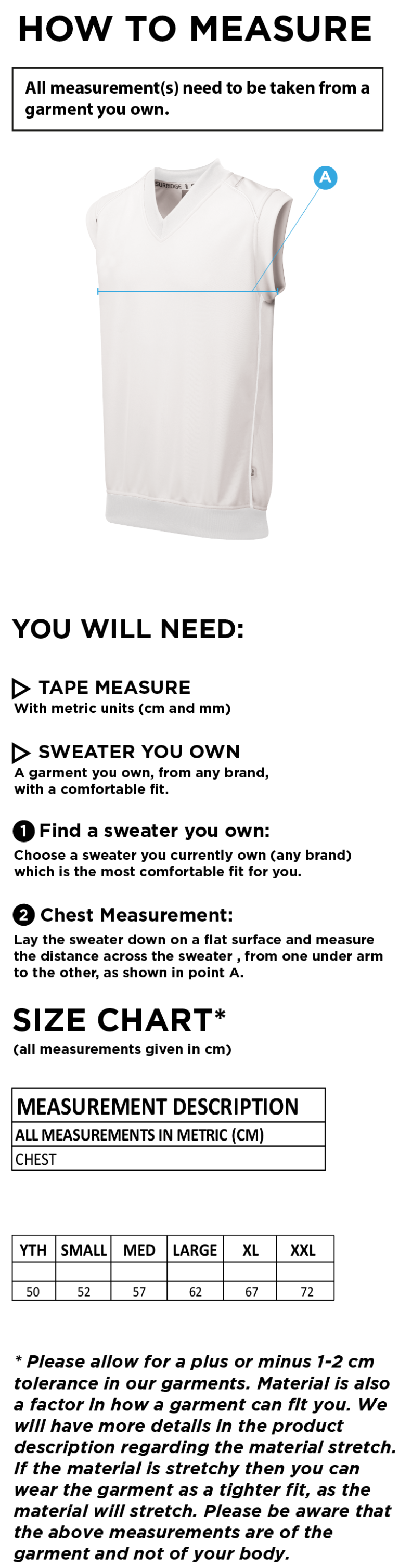 Farncombe CC - Curve Sleeveless Sweater - Size Guide