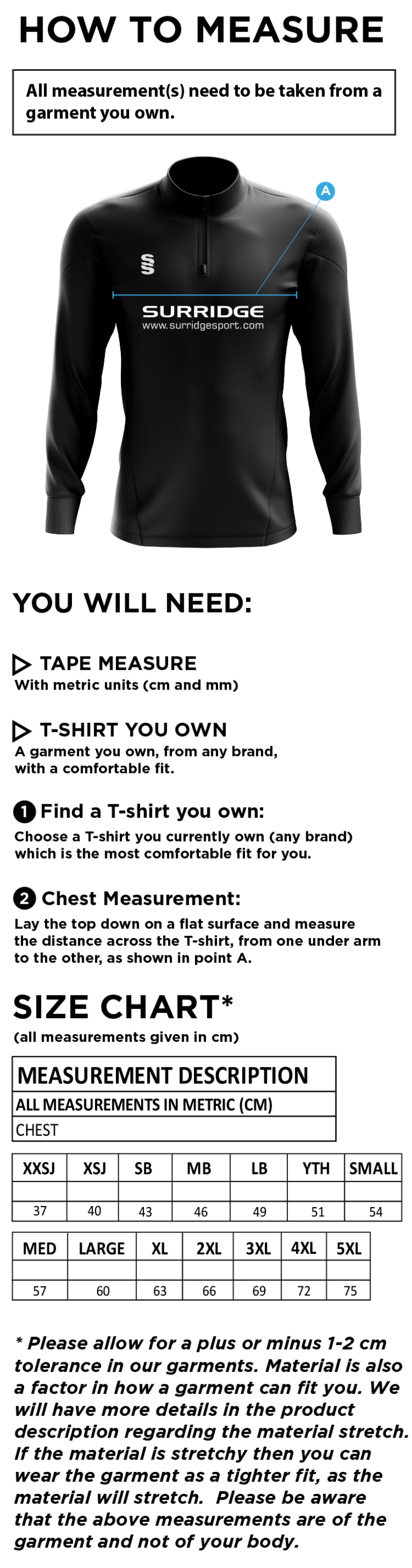 Farncombe CC - Blade Performance Top - Size Guide